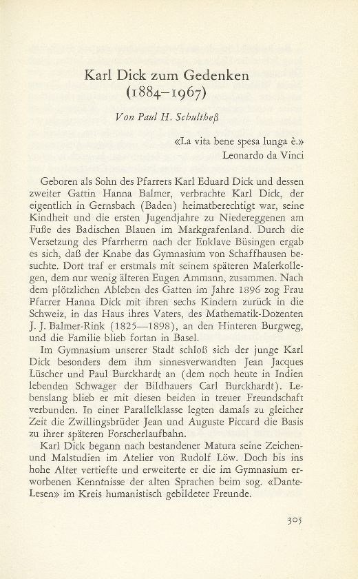 Karl Dick zum Gedenken (1884-1967) – Seite 1