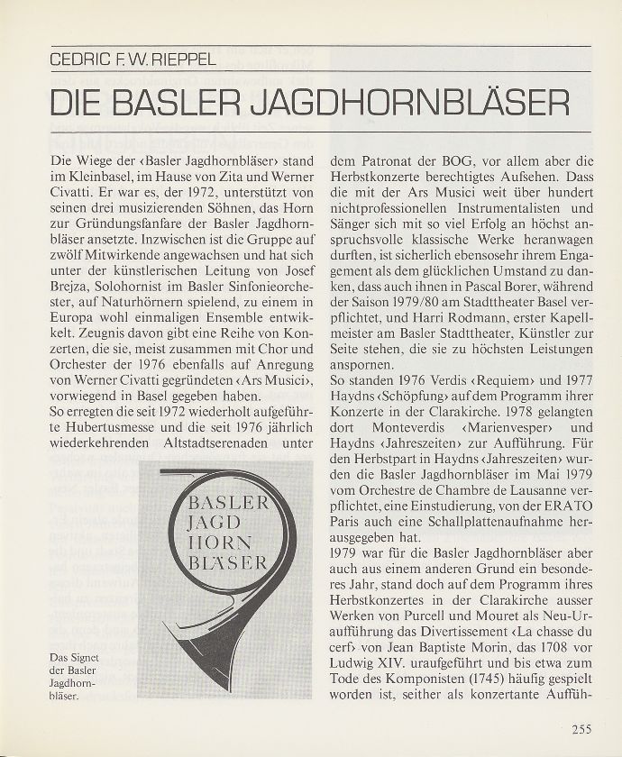 Die Basler Jagdhornbläser – Seite 1