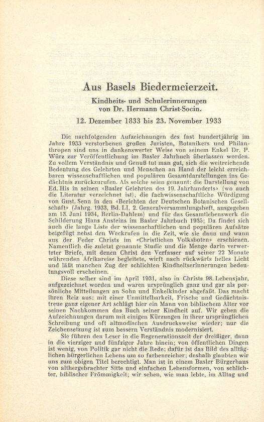 Aus Basels Biedermeierzeit – Seite 1