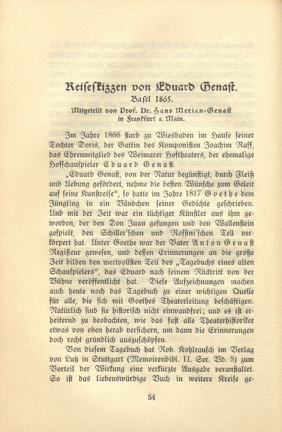 Reiseskizzen von Eduard Genast, Basel 1865 – Seite 1