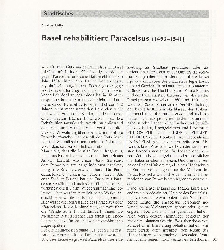 Basel rehabilitiert Paracelsus (1493-1541) – Seite 1