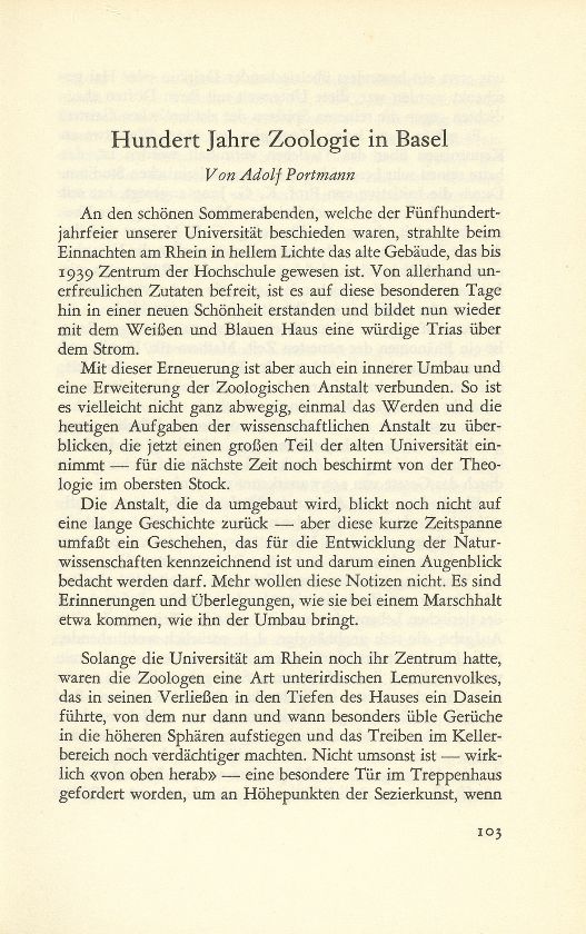 Hundert Jahre Zoologie in Basel – Seite 1
