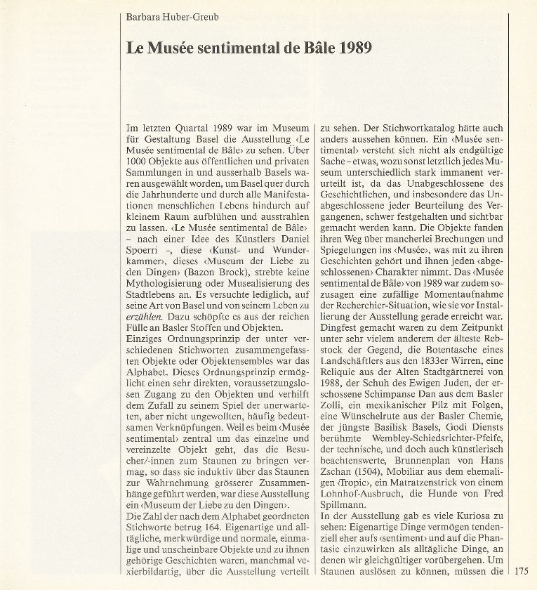 Le Musée sentimental de Bâle 1989 – Seite 1