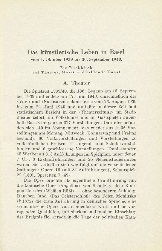 Das künstlerische Leben in Basel vom 1. Oktober 1939 bis 30. September 1940 – Seite 1