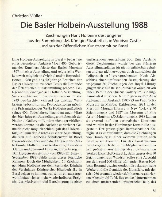 Die Basler Holbein-Ausstellung 1988 – Seite 1