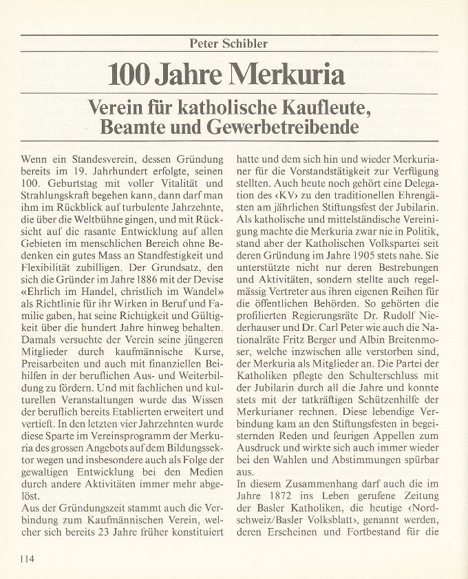 100 Jahre Merkuria, Verein für katholische Kaufleute, Beamte und Gewerbetreibende – Seite 1
