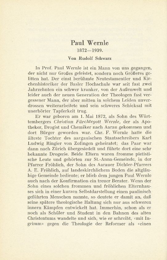 Paul Wernle 1872-1939 – Seite 1