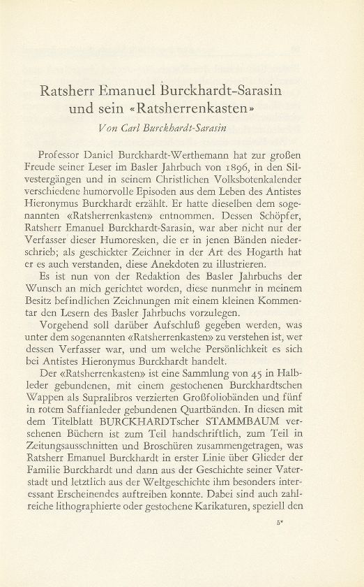 Ratsherr Emanuel Burckhardt-Sarasin und sein ‹Ratsherrenkasten› – Seite 1