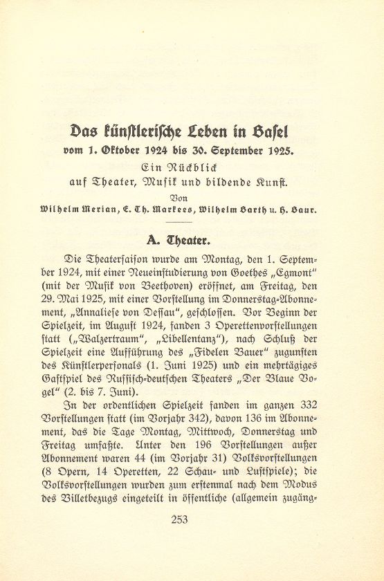 Das künstlerische Leben in Basel vom 1. Oktober 1924 bis 30. September 1925 – Seite 1