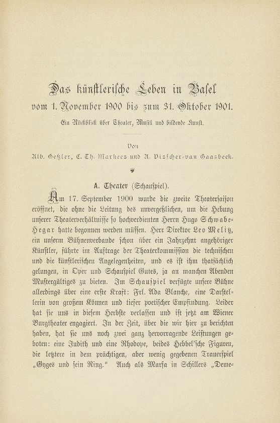 Das künstlerische Leben in Basel vom 1. November 1900 bis 31. Oktober 1901 – Seite 1