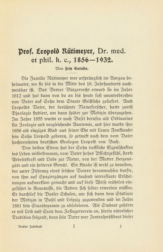 Prof. Leopold Rütimeyer – Seite 1