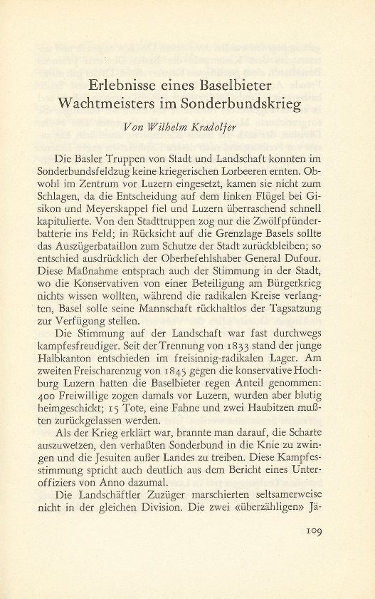 Erlebnisse eines Baselbieter Wachtmeisters im Sonderbundskrieg [Jakob Strub] – Seite 1