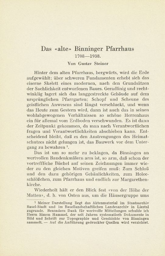 Das ‹alte› Binninger Pfarrhaus 1708-1938 – Seite 1