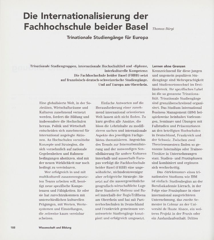 Die Internationalisierung der Fachhochschule beider Basel – Seite 1