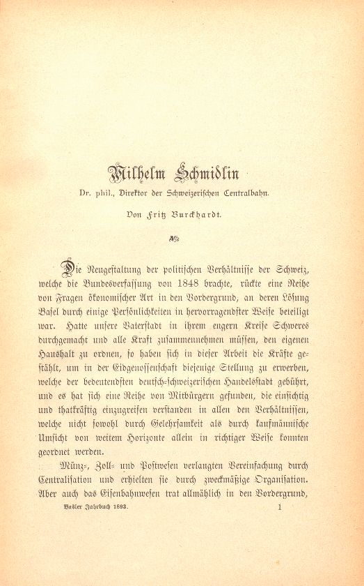 Wilhelm Schmidlin, Dr. phil., Direktor der Schweizerischen Centralbahn – Seite 1