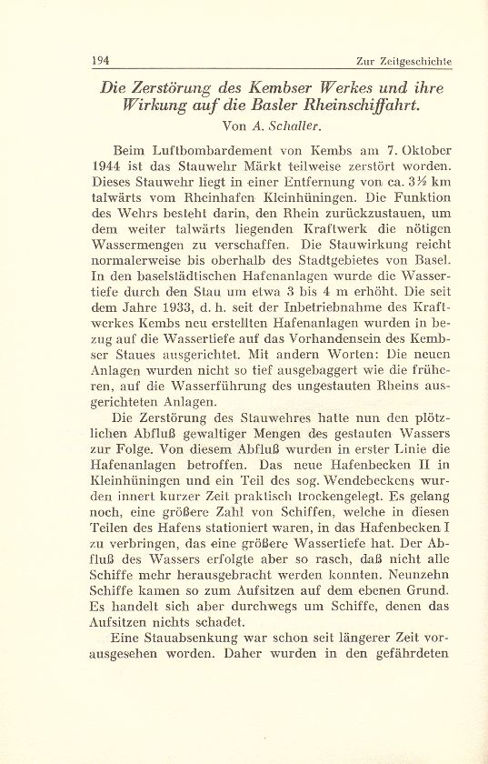 Zur Zeitgeschichte: 3. Die Zerstörung des Kembser Werkes und ihre Wirkung auf die Basler Rheinschiffahrt – Seite 1