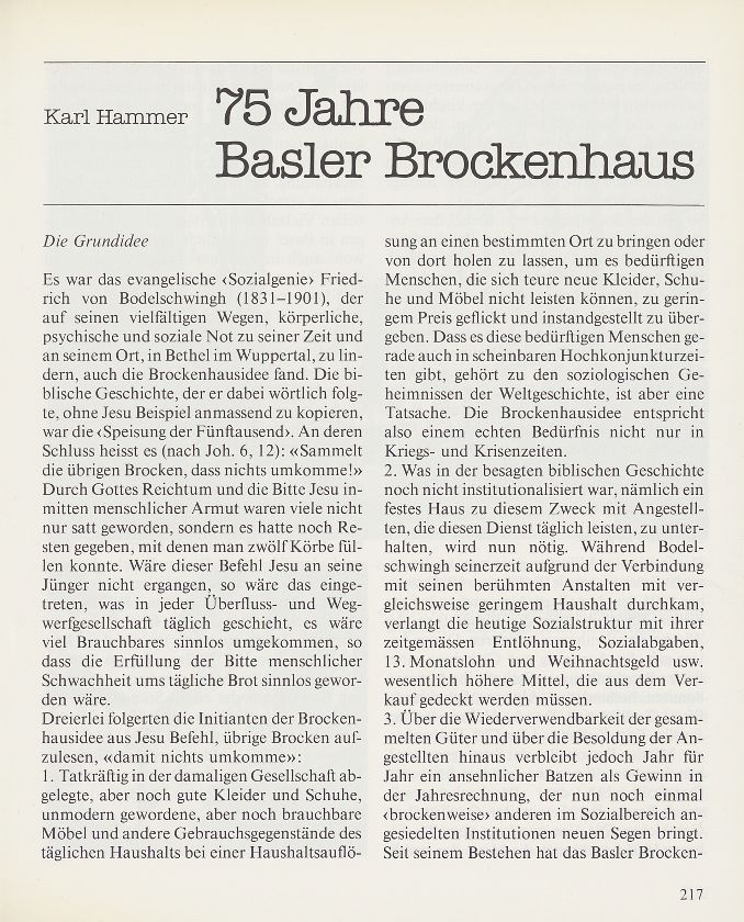75 Jahre Basler Brockenhaus – Seite 1