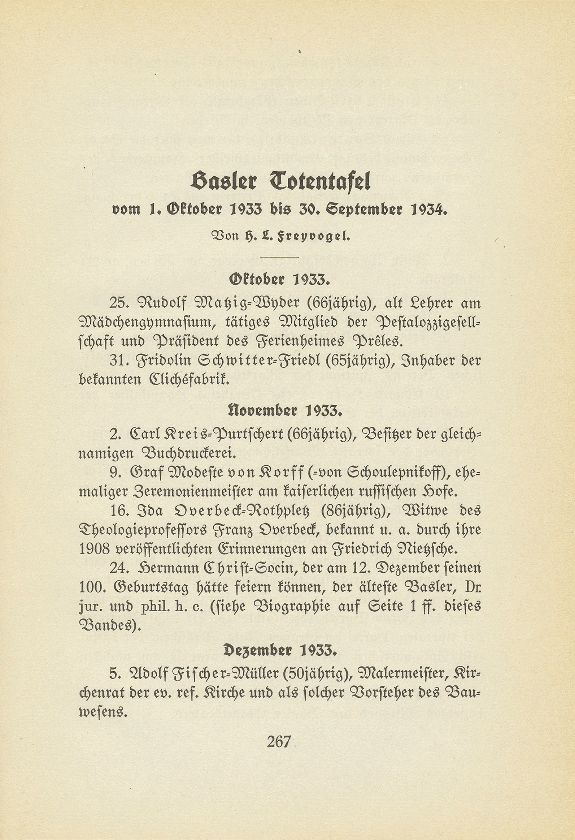 Basler Totentafel vom 1. Oktober 1933 bis 31. September 1934 – Seite 1