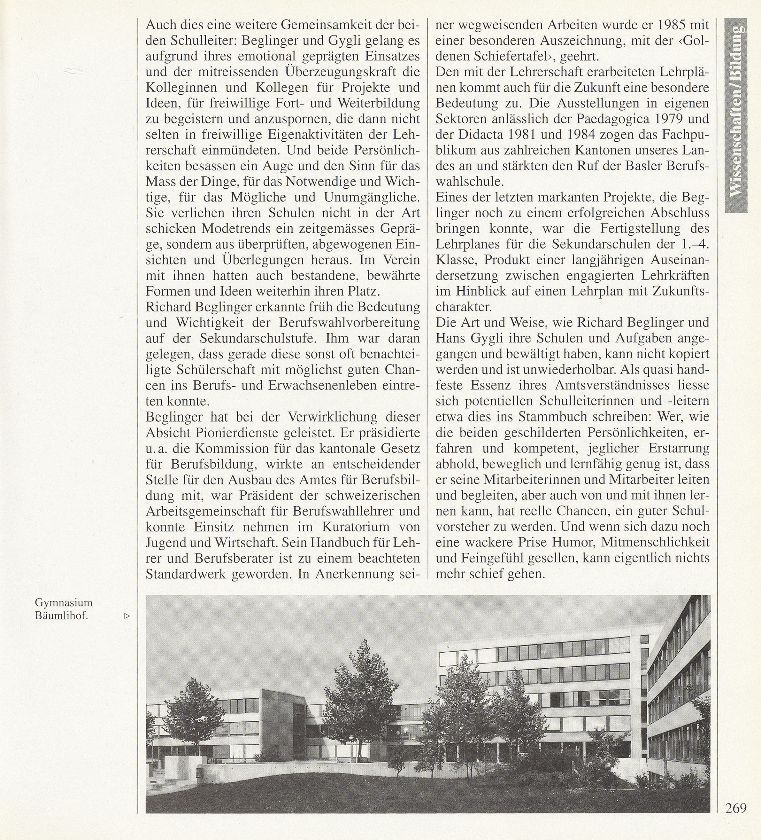 Sie prägten Basels schulische und pädagogische Landschaft: Die Rektoren Richard Beglinger und Hans Gygli – Seite 2