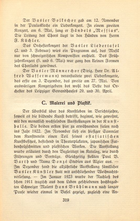 Das künstlerische Leben in Basel vom 1. November 1922 bis 1. Oktober 1923 – Seite 1