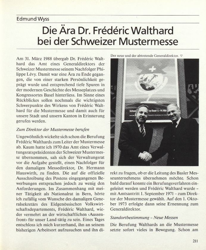 Die Ära Dr. Frédéric Walthard bei der Schweizer Mustermesse – Seite 1