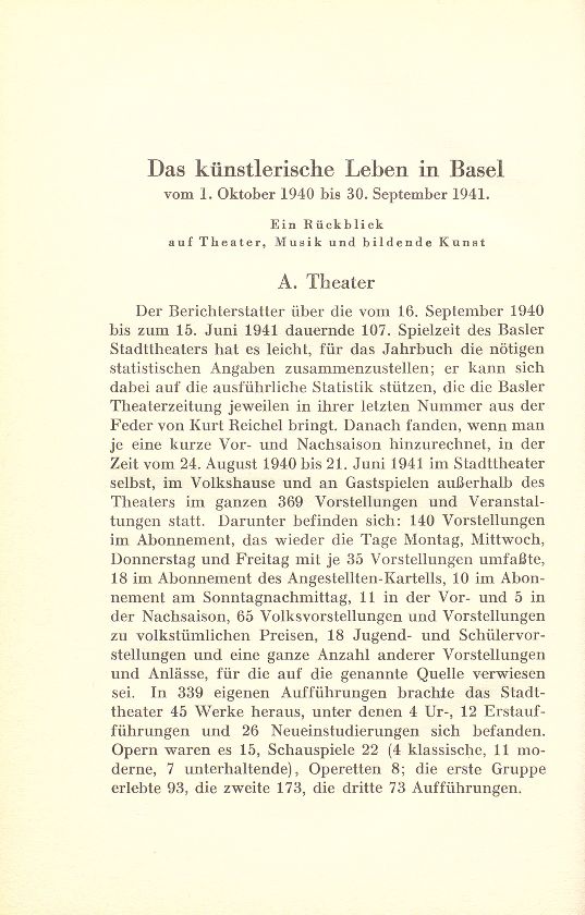 Das künstlerische Leben in Basel vom 1. Oktober 1940 bis 30. September 1941 – Seite 1