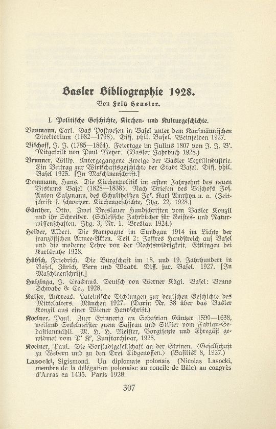 Basler Bibliographie 1928 – Seite 1