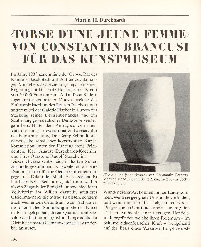 ‹Torse d'une jeune femme› von Constantin Brancusi für das Kunstmuseum – Seite 1