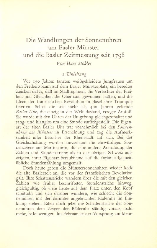 Die Wandlungen der Sonnenuhren am Basler Münster und die Basler Zeitmessung seit 1798 – Seite 1