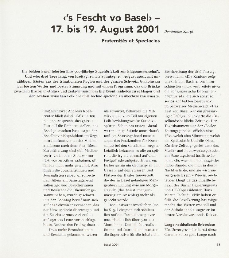 ‹s'Fescht vo Basel› – 17. bis 19. August 2001 – Seite 1