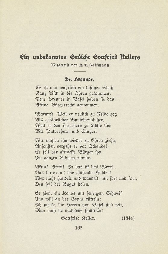 Ein unbekanntes Gedicht Gottfried Kellers – Seite 1