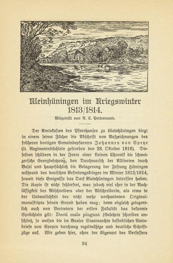 Kleinhüningen im Kriegswinter 1813/1814. [J. von Speyr] – Seite 1