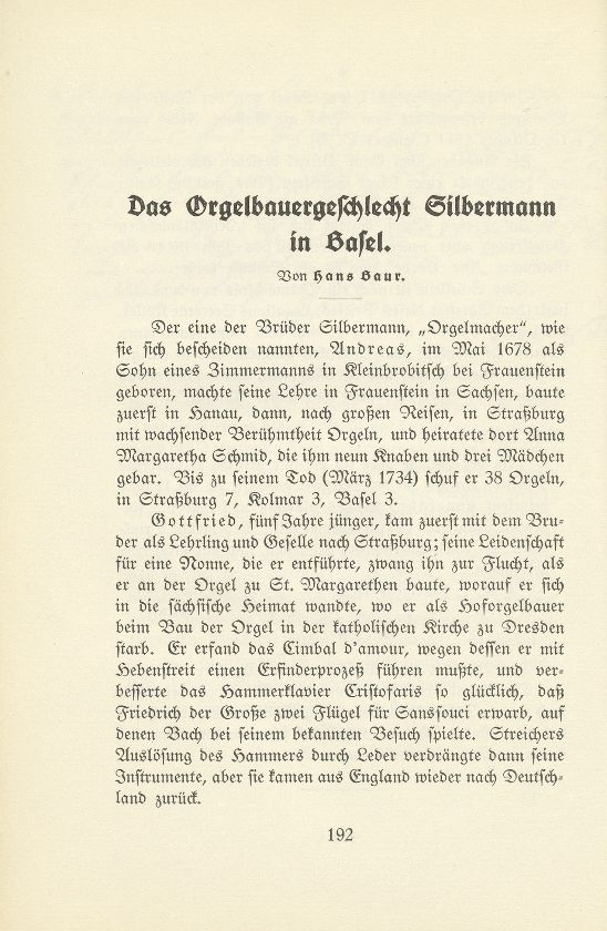 Das Orgelbauergeschlecht Silbermann in Basel – Seite 1