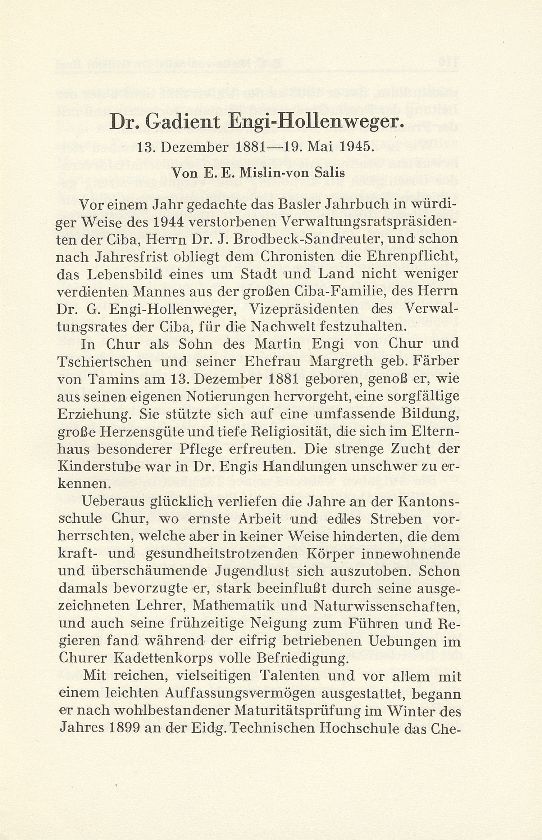 Dr. Gadient Engi-Hollenweger 13. Dezember 1881 bis 19. Mai 1945 – Seite 1
