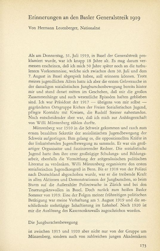 Erinnerungen an den Basler Generalstreik 1919 – Seite 1