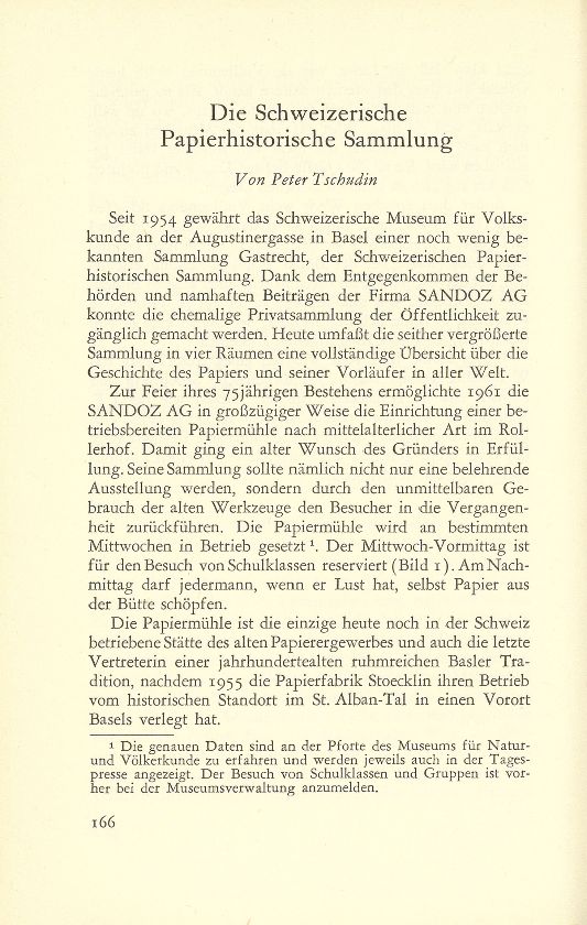 Die Schweizerische Papierhistorische Sammlung – Seite 1