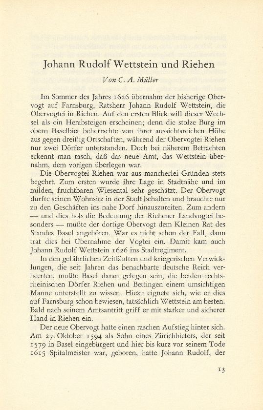 Johann Rudolf Wettstein und Riehen – Seite 1