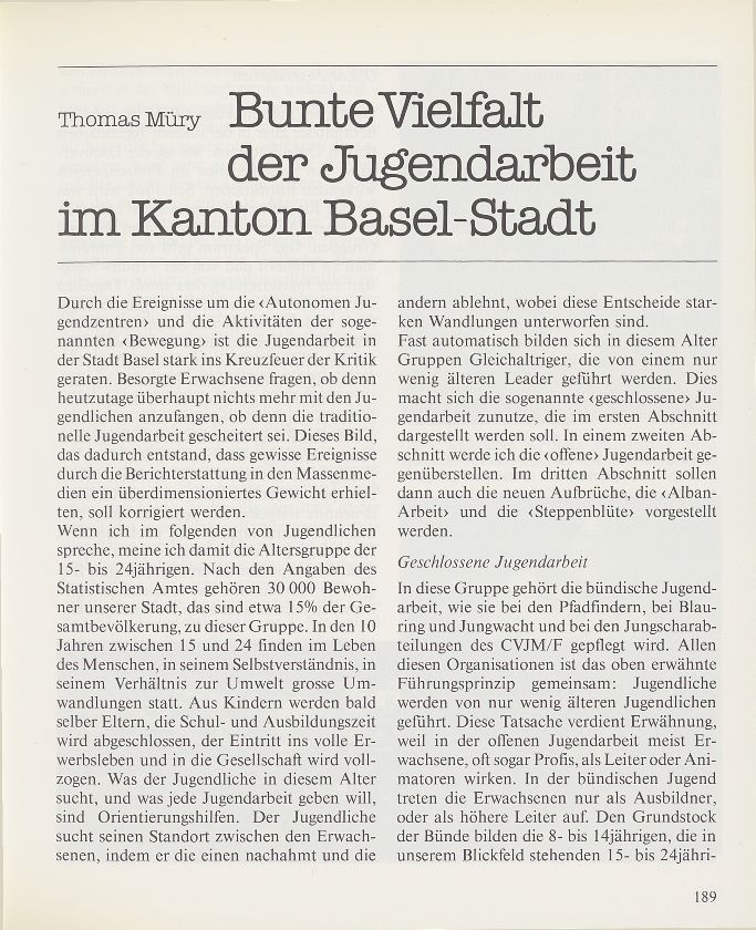 Bunte Vielfalt der Jugendarbeit im Kanton Basel-Stadt – Seite 1