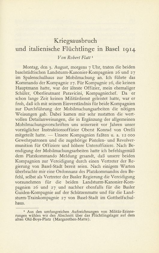 Kriegsausbruch und italienische Flüchtlinge in Basel 1914 – Seite 1
