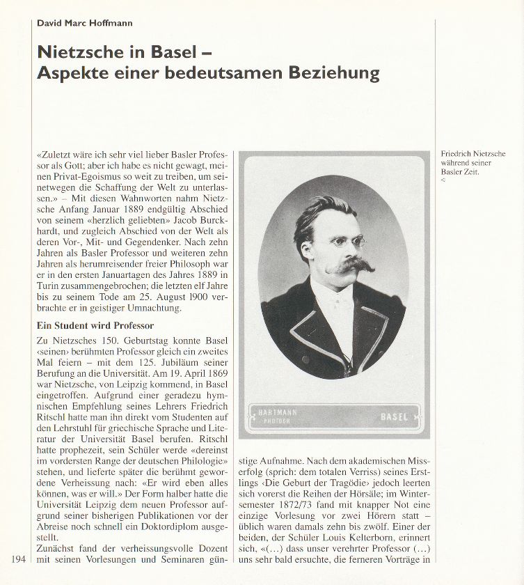 Nietzsche in Basel – Aspekte einer bedeutsamen Beziehung – Seite 1
