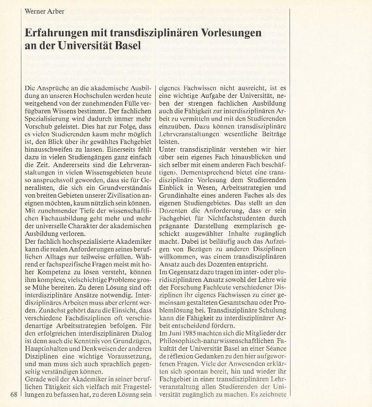 Erfahrungen mit transdisziplinären Vorlesungen an der Universität Basel – Seite 1