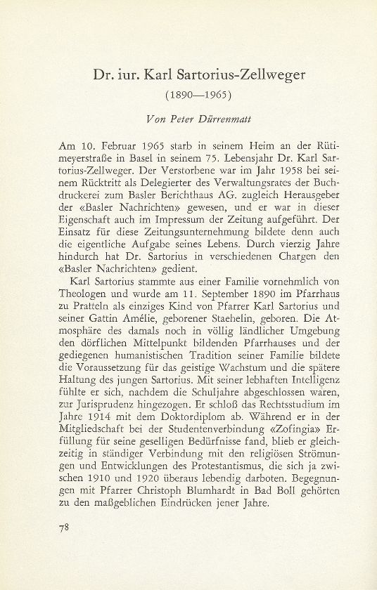 Dr. iur. Karl Sartorius-Zellweger (1890-1965) – Seite 1