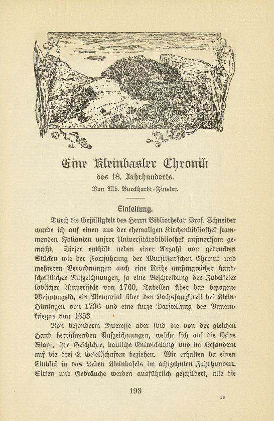 Eine Kleinbasler Chronik des 18. Jahrhunderts [Wilhelm Linder] – Seite 1