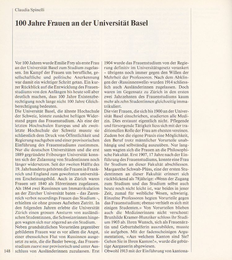 100 Jahre Frauen an der Universität Basel – Seite 1