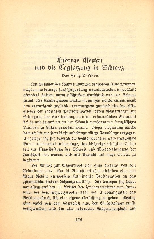 Andreas Merian und die Tagsatzung in Schwyz – Seite 1