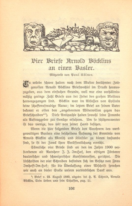 Vier Briefe Arnold Böcklins an einen Basler – Seite 1