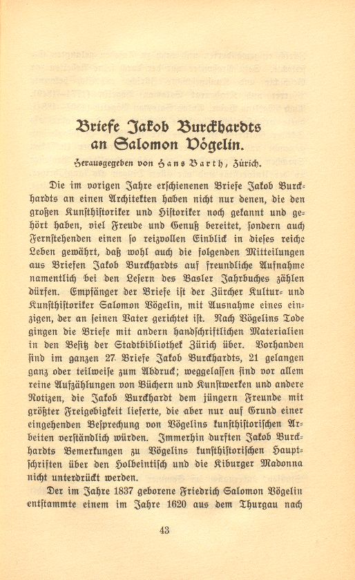 Briefe Jakob Burckhardts an Salomon Vögelin – Seite 1