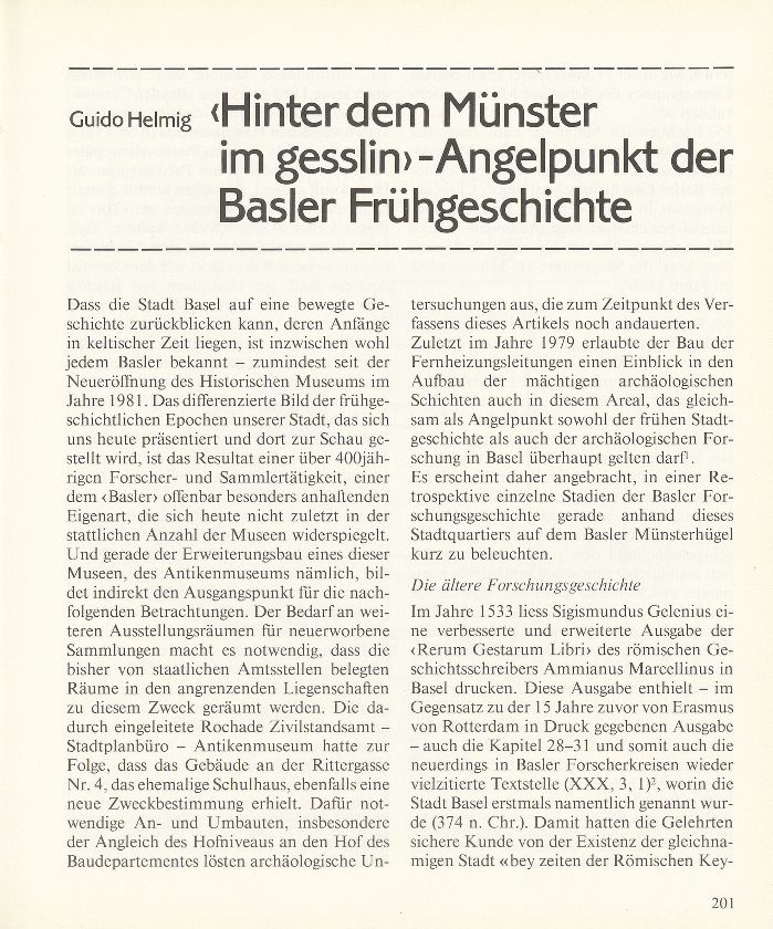 ‹Hinter dem Münster im gesslin› – Angelpunkt der Basler Frühgeschichte – Seite 1