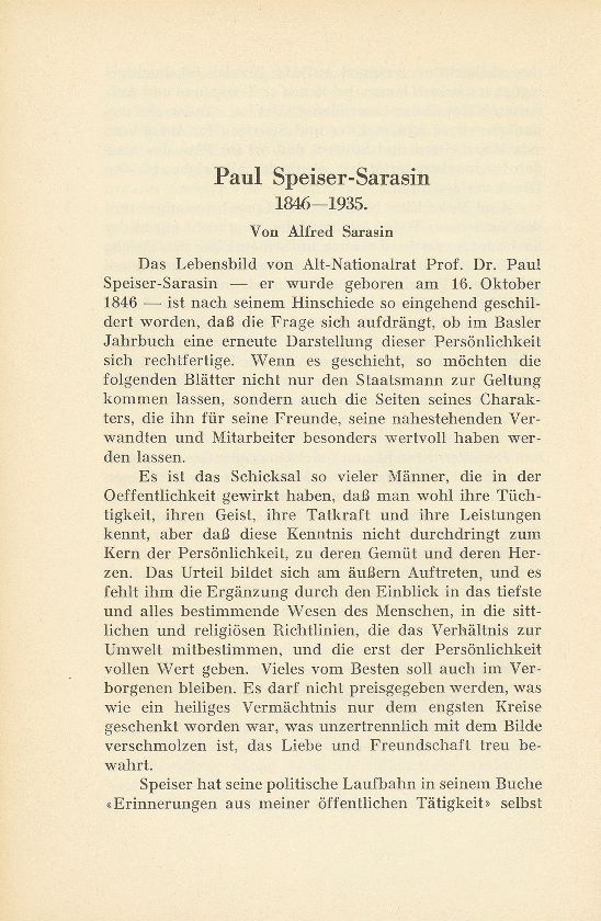 Paul Speiser-Sarasin 1846-1935 – Seite 1