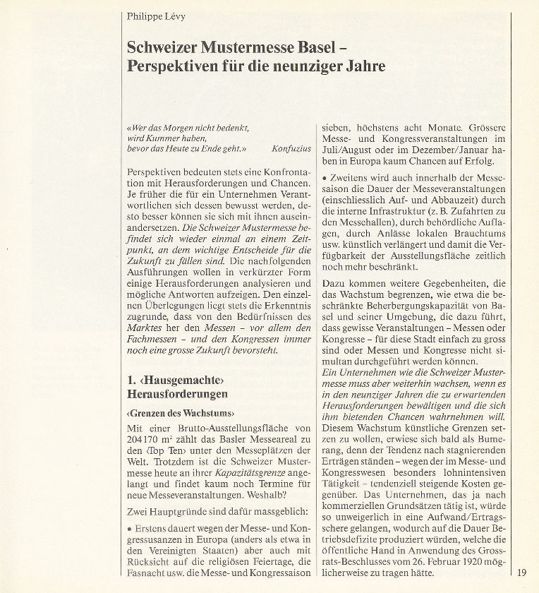 Schweizer Mustermesse Basel – Perspektiven für die neunziger Jahre – Seite 1